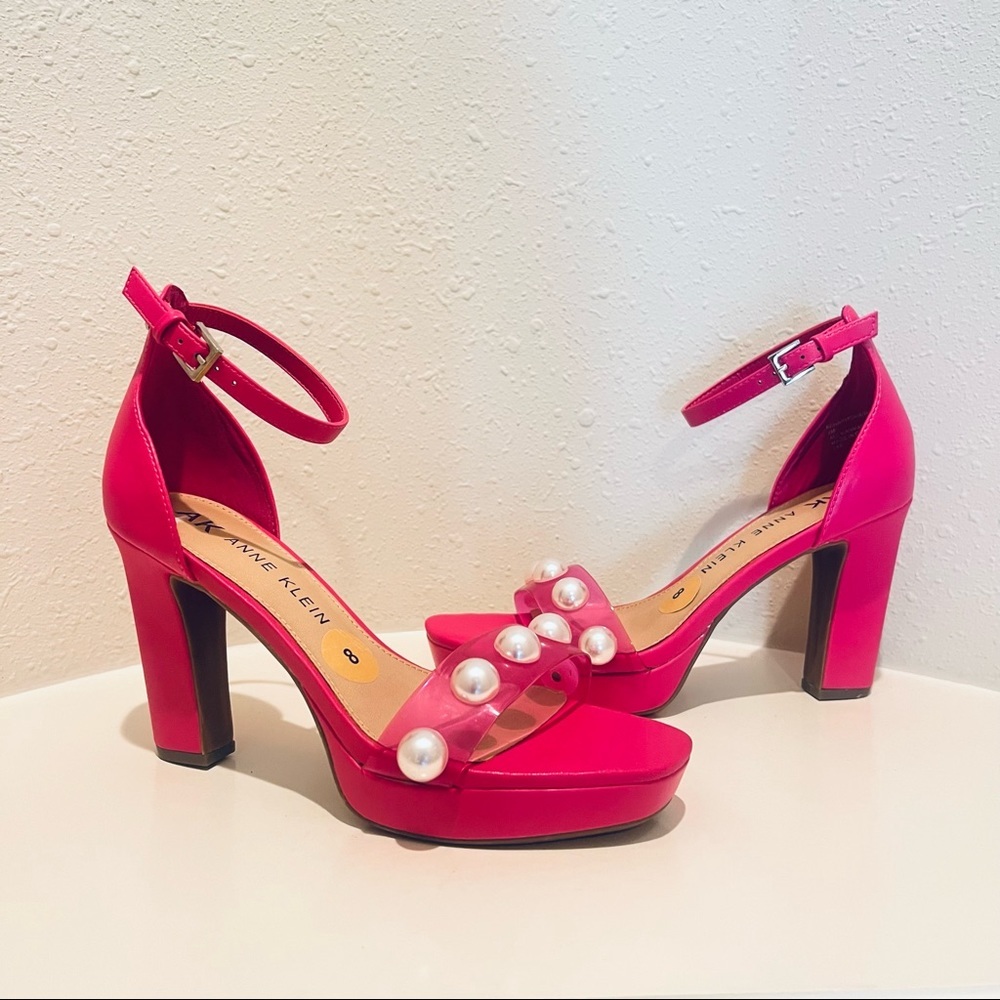 Anne Klein Fuchsia Pearls Ankle Straps Women’s Heels Size 8 NEW